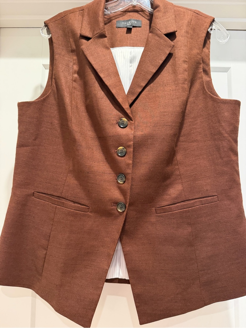 Talbots Womens 14P Chocolate Brown Sleeveless Blazer Vest.